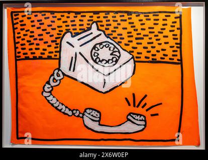 Keith Haring, sans titre, (téléphone), 1981, encre et gouache sur papier, Musée Moco, Amsterdam, pays-Bas. Banque D'Images