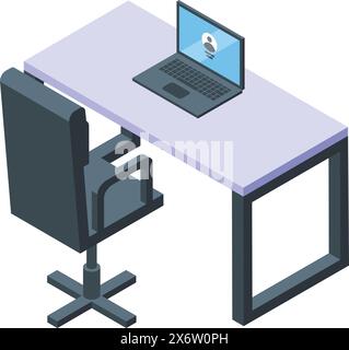 illustration 3d d'un espace de travail avec un ordinateur portable affichant une icône de bouclier, symbolisant la sécurité en ligne Illustration de Vecteur