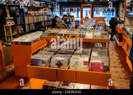 Record Mania, magasin de disques vinyliques, quartier de Pijp, Amsterdam, pays-Bas. Banque D'Images