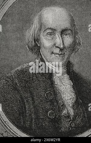 Jean-Marie Roland de la Platière (1734-1793) Politicien français. Il était membre des Girondins. Ministre de l'intérieur en 1792. Portrait. Gravure. "Histoire de la Révolution française". Volume I, 1876. Banque D'Images