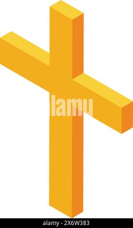 Icône de croix dorée isométrique métallique brillante avec symbolisme religieux et spirituel dans la conception graphique vectorielle 3D. Illustration de Vecteur