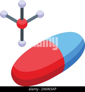 Représentation graphique d'une capsule médicamenteuse avec sa structure chimique en conception isométrique Illustration de Vecteur