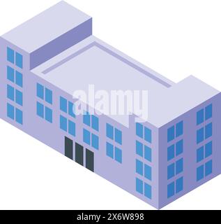 Illustration isométrique détaillée d'immeuble de bureaux en couleur bleue avec un design d'architecture moderne et des graphiques vectoriels, parfaits pour les concepts d'entreprise, commerciaux et immobiliers Illustration de Vecteur