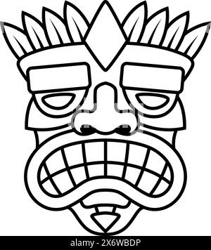 Masque tribal Tiki en bois. Éléments traditionnels hawaïens. Silhouette colorée, en bois et noir et blanc. Illustration vectorielle Illustration de Vecteur