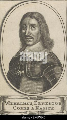 Portrait de Willem Frederik, Comte de Nassau-Dietz, Portrait de Willem Frederik dans un ovale. Son nom et son titre sont dans un cartouche., impression, imprimeur : anonyme, pays-Bas, 1630 - 1699, papier, gravure, gravure, hauteur, 121 mm × largeur, 70 mm Banque D'Images