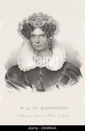 Portrait de Wilhelmine de Prusse, Portrait de Wilhelmine dans un rectangle ornementé. Son nom et son titre dans la marge inférieure., estampe, imprimeur : Nicolaas Martinus Schild, (mentionné sur l'objet), éditeur : Soetens & fils, (mentionné sur l'objet), imprimeur : pays-Bas, éditeur : la Haye, c. 1837 - c. 1840, papier, hauteur, 214 mm × largeur, 154 mm Banque D'Images