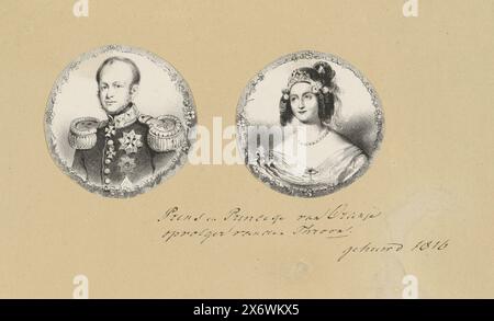 Portrait d'Anna Paulowna Romanowa, Portrait d'Anna Paulowna dans un cercle de fleurs., impression, imprimeur : anonyme, pays-Bas, 1838, papier, diamètre, 73 mm Banque D'Images