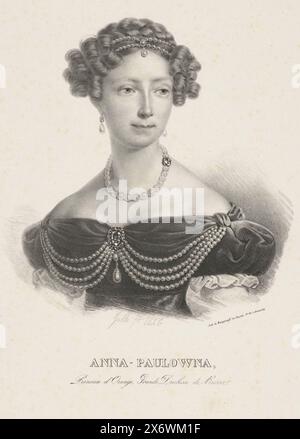 Portrait d'Anna Paulowna Romanowa, Portrait d'Anna Paulowna. Son nom et ses titres dans la marge inférieure., estampe, imprimeur : P. Gillo, (mentionné sur l'objet), imprimeur : Burggraaff, (mentionné sur l'objet), Bruxelles, 1826, papier, hauteur, 543 mm × largeur, 352 cm Banque D'Images