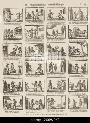 The Amsterdam Fair Joy (titre sur objet), feuille avec 24 scènes à la foire d'Amsterdam. Sous chaque image un verset de deux lignes. Numéroté en haut à droite : No. 23., imprimé, éditeur : weduwe C. Kok-van Kolm, (mentionné sur l'objet), imprimeur : anonyme, éditeur : Amsterdam, imprimeur : pays-Bas, 1842 - 1866, papier, typographie, hauteur, 390 mm × largeur, 326 mm Banque D'Images