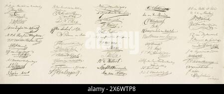 Feuille avec signatures des membres de la réunion des personnalités significatives, 1814, noms signatures des membres de la réunion des personnalités significatives, pour approbation ou désapprobation de la Constitution des pays-Bas Unis. Gravé après les signatures originales (titre de la série sur l'objet), feuille no. 6 de la série de neuf feuilles avec des signatures fac-similées des membres de l'Assemblée des membres importants réunis pour négocier la nouvelle constitution, à Amsterdam le 29 mars 1814., imprimeur, imprimeur : Cornelis van Baarsel, (mentionné sur l'objet), éditeur : Johannes Allart, imprimeur Banque D'Images