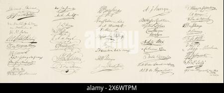 Feuille avec signatures des membres de la réunion des personnalités significatives, 1814, noms signatures des membres de la réunion des personnalités significatives, pour approbation ou désapprobation de la Constitution des pays-Bas Unis. Gravé après les signatures originales (titre de la série sur l'objet), feuille no. 3 de la série de neuf feuilles avec un fac-similé des signatures des membres de l'Assemblée des membres importants réunis pour négocier la nouvelle constitution, à Amsterdam le 29 mars 1814., imprimé, imprimeur : Cornelis van Baarsel, (mentionné sur l'objet), éditeur : Johannes Allart, imprimé Banque D'Images