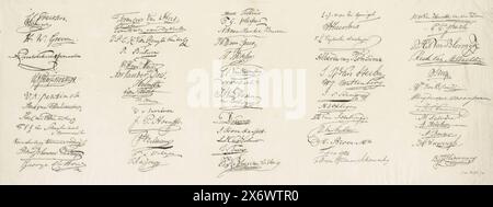 Feuille avec signatures des membres de la réunion des personnalités significatives, 1814, noms signatures des membres de la réunion des personnalités significatives, pour approbation ou désapprobation de la Constitution des pays-Bas Unis. Gravé après les signatures originales (titre de la série sur l'objet), feuille no. 7 de la série de neuf feuilles avec les signatures en fac-similé des membres de l'Assemblée des membres importants réunis pour négocier la nouvelle constitution, à Amsterdam le 29 mars 1814., imprimé, imprimeur : Cornelis van Baarsel, (mentionné sur l'objet), éditeur : Johannes Allart, imprimé Banque D'Images