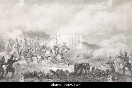 Prince d'Orange dirige les troupes néerlandaises à quatre-bras, 1815, le héros de quatre-bras (titre sur objet), Willem Frederik George, Prince d'Orange, dirige l'attaque des troupes néerlandaises contre les Français à la bataille de quatre-bras, le 16 juin 1815. Marqué 'Volt. IV, Bl. 21'., impression, imprimeur : anonyme, après impression par : Reinier Vinkeles (I), pays-Bas, 1815 - 1818, papier, hauteur, 126 mm × largeur, 171 mm Banque D'Images