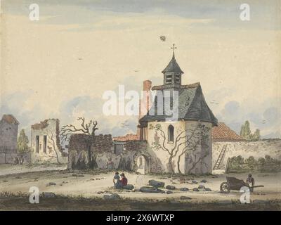 Ruine de Hougoumont, sept plaques de Waterloo et environs (titre de la série), vue sur les ruines du château et de la ferme de Hougoumont, lieu de combats acharnés, près de Waterloo. La chapelle au centre. Fait partie d'une série de sept planches avec des vues d'environ 1820 de la région où la bataille de Waterloo a eu lieu le 18 juin 1815., print, print maker : Anonymous, Low Countries, 1815 - 1825, papier, gravure, hauteur, 197 mm × largeur, 259 mm Banque D'Images