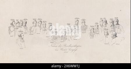 Clé avec les noms des délégués au Congrès de Vienne, 1814-1815, Namen der Bevollmächtigten beim Wiener Congress 1815 (titre sur l'objet), clé pour l'estampe avec le portrait de groupe des délégués des huit principales puissances au Congrès de Vienne, 1814-1815. Chefs de députés avec nom et pays., estampe, imprimeur : Bernhard J. Dondorf, (mentionné sur l'objet), après peinture par : Jean Baptiste Isabey, (mentionné sur l'objet), Francfort-sur-le-main, 1833 - 1872, papier, hauteur, 237 mm × largeur, 438 mm Banque D'Images