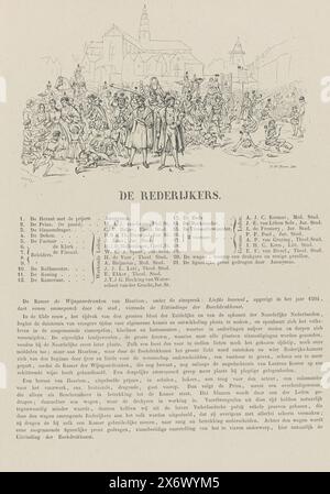 Utrecht Mascarade of 1851 : Rhetoricians in 1500, de Rheterijkers (titre sur objet), Sketch, explication and explication of the Mascarade (titre de la série sur objet), épisode de l'époque des rhétoriciens, 1500. Avec la légende 1-21 avec les noms des étudiants et ci-dessous un texte sur l'événement proposé. Partie du livret avec huit représentations réduites des huit estampes de la série de la mascarade des étudiants d'Utrecht, 25 juin 1851. La mascarade représente huit épisodes de l'histoire nationale en scènes., estampe, imprimeur : F.W. Boom, (mentionné sur l'objet), Utrecht, 1851 Banque D'Images