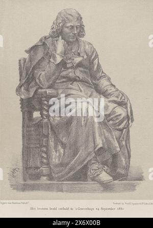 Baruch de Spinoza (...) la statue de bronze dévoilée à la Haye le 14 septembre 1880 (titre sur objet), Statue de Spinoza de Frédéric Hexamer, dévoilée le 14 septembre au Paviljoensgracht de la Haye., estampe, imprimeur : Johan Michaël Schmidt Crans, (mentionné sur objet), après sculpture de : Frédéric Hexamer, imprimeur: weduwe Elias Spanier & Zn, (mentionné sur l'objet), imprimeur : pays-Bas, après sculpture par : France, imprimeur : la Haye, éditeur : pays-Bas, 1880, papier, hauteur, 273 mm × largeur, 211 mm Banque D'Images