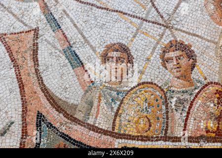 Fragment de mosaïque romaine d'Ulysse et sirènes au Musée National du Bardo Banque D'Images