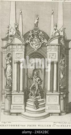 La tombe de Guillaume d'Orange, 1623, tombe du Prince Willem ISTE. À Delft (titre sur objet), le tombeau ou mausolée de Guillaume d'Orange dans le Nieuwe Kerk à Delft, achevé en 1623., estampe, imprimeur : Reinier Vinkeles (I), (mentionné sur objet), après dessin par : Jacobus Buys, (mentionné sur objet), pays-Bas, 1794, papier, gravure, hauteur, 163 mm × largeur, 93 mm Banque D'Images