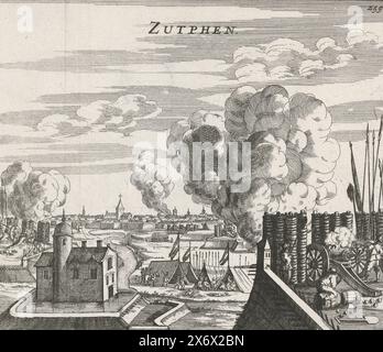 Siège de Zutphen, Zutphen (titre sur objet), siège de la ville de Zutphen, événement militaire de date inconnue., estampe, imprimeur : anonyme, pays-Bas du Nord, 1625 - 1699, papier, gravure, hauteur, 154 mm × largeur, 169 mm Banque D'Images