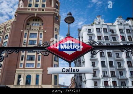 Panneau d'entrée du métro Callao à Madrid, Espagne Banque D'Images