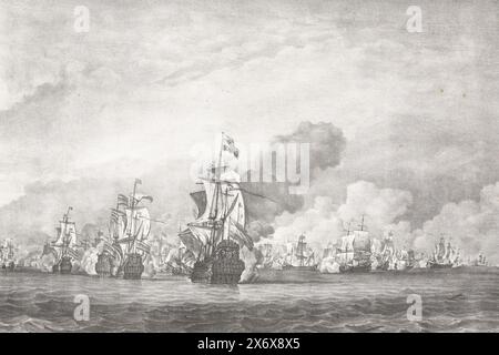 Bataille de Solebay, le 7 juin 1672, bataille de Solebay le 7 juin 1672 entre la flotte néerlandaise commandée par Michiel de Ruyter et la flotte anglo-française commandée par le duc d'York et le vice-amiral Jean II d'Estrees., estampe, imprimeur : Sebastiaan Theodorus Voorn Boers, (mentionné sur l'objet), après peinture par: Willem van de Velde, (mentionné sur l'objet), imprimeur : lithographie artistique, (mentionné sur l'objet), imprimeur : pays-Bas, imprimante : Rotterdam, 1838 - 1893, papier, hauteur, 438 mm × largeur, 588 mm Banque D'Images