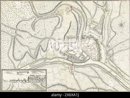 Carte de la ville de Namur avec le château, assiégée par l'armée française, 1692, carte de la ville de Namur avec le château, assiégée par l'armée française, 25 mai - 30 juin 1692. En bas à gauche un encart avec vue sur la ville et le château., imprimeur, imprimeur : anonyme, éditeur : veuve du sr. Du-Val, (mentionné sur l'objet), Lodewijk XIV (koning van Frankrijk), (mentionné sur l'objet), imprimeur : France, (éventuellement), éditeur : Paris, 1692, papier, gravure, hauteur, 420 mm × largeur, 558 mm Banque D'Images