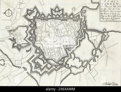 MAP of Yperen, CA. 1693-1696, Ipres Yperen, en Flamand, ville forte des Pais Bas, du Comté de Flandre (...) (titre sur objet), le Theater de la guerre, dans les pays-Bas, ou représentation des principales villes qui sont en Flandres, Hainaut, Brabant &c. Avec leurs fortifications (...) premier volume (titre de la série sur objet), carte des fortifications autour de la ville flamande d'Yperen. Partie de la première partie de l'estampe : le Théâtre de la Guerre, dans les pays-Bas, paru en 1696. Cette partie contient 25 planches avec des plans (de Sébastien le Prestre, Seigneur de Vauban) de fort renommé Banque D'Images