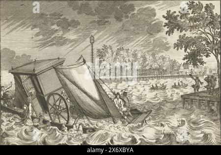 Le prince Johan Willem Friso se noie à Moerdijk, en 1711, Johan Willem Friso, prince d'Orange-Nassau, se noie en traversant le Moerdijk lorsque le bateau chavire par temps fort le 14 juillet 1711. Marqué en haut à gauche : deuxième partie et à droite : page : 238., imprimeur, imprimeur : anonyme, Nord des pays-Bas, 1714 - 1716, papier, gravure, hauteur, 127 mm × largeur, 191 mm Banque D'Images