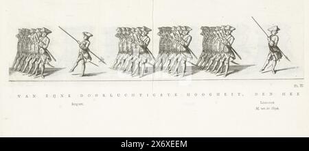 Garde du corps frison dans le cortège funèbre de la princesse Maria Louise, 1765, [le corps Friesche Staate gardes] de son Altesse Sérénissime, le Hee [re Prince d'Orange et Nassau, Stadtholder héréditaire, capitaine général et amiral des sept provinces syndiquées, etc. etc. etc.] (titre sur l'objet), funérailles de la princesse Maria Louise, 1765 (titre de la série), soldats de la Garde du corps frisonne. Marqué en bas à droite : PL. Ii. sur la feuille ci-dessous la partie de plaque du titre et les noms de plusieurs personnes dans la procession. Partie de la série de planches des funérailles de la princesse Maria Banque D'Images