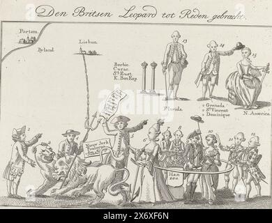 Le léopard britannique et le lion hollandais, vers 1780, le léopard britannique a apporté à la raison (titre sur objet), caricature sur la guerre entre la République et l'Angleterre. Le Lion hollandais se défend quelque peu contre le léopard britannique. Les Anglais, le marchand hollandais et Catherine la Grande se sont unis aux princes dans le Pacte de neutralité armée. Un Anglais enlève son trident au lion et a une liste de lieux conquis par l'Angleterre des pays-Bas, y compris New York. En arrière-plan l'Espagnol et le Français avec les noms des lieux conquis des Britanniques, et de l'Amérique. Le Banque D'Images