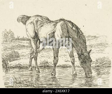 Cheval à boire, impression, imprimeur : Jan Dasveldt, Amsterdam, 1780 - 1855, papier, gravure, hauteur, 84 mm × largeur, 106 mm Banque D'Images