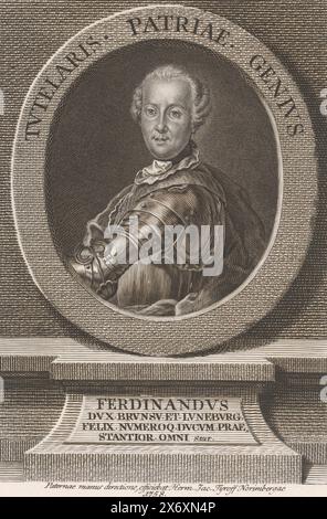 Portrait de Ferdinand Duc de Brunswick-Wolfenbüttel, estampe, imprimeur : Hermann Jakob Tyroff, (mentionné sur l'objet), Neurenberg, 1758, papier, gravure, hauteur, 253 mm × largeur, 172 mm Banque D'Images