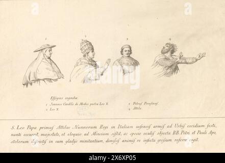 Détails de la rencontre entre le pape Léon I le Grand et Attila le Hun, estampe, imprimeur : anonyme, après peinture par : Rafaël, France, 1750 - 1800, papier, gravure, hauteur, 252 mm × largeur, 380 mm Banque D'Images