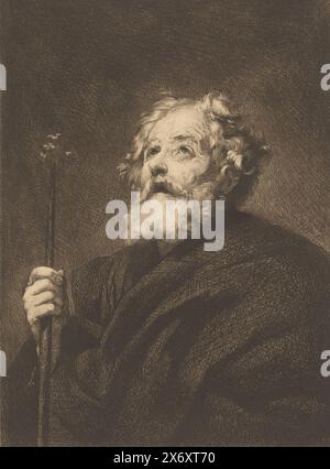 Saint Joseph avec bâton, estampe, imprimeur : Piet Verhaert, (mentionné sur l'objet), après peinture par : Peter Paul Rubens, 1888, papier, gravure, hauteur, 317 mm × largeur, 241 mm Banque D'Images