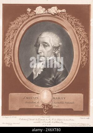 Portrait de Jean Sylvain Bailly, estampe, imprimeur : Antoine Louis François Sergent, (mentionné sur l'objet), après dessin par : de Vouges (le jeune), (mentionné sur l'objet), éditeur : Antoine Louis François Sergent, (mentionné sur l'objet), éditeur : Paris, France, 1789, papier, hauteur, 234 mm × largeur, 179 mm Banque D'Images