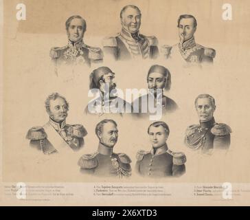 Portraits de neuf généraux, portraits de Charles Jean Napier, FitzRoy Somerset (baron de Raglan), Jacques Leroy de Saint-Arnaud, Napoléon Bonaparte, Ivan Paskevich, Mikhaïl Dmitrievitch Gorchakov, Alexander Sergueïevitch Menchikov, Omar Pascha et Ismael Pascha., imprimeur, imprimeur : Louis Lisso, (mentionné sur l'objet), imprimeur : Wolf Hagelberg, (mentionné sur l'objet), éditeur : Julius Springer, (mentionné sur l'objet), Berlin, 1820 - 1860, papier, hauteur, 440 mm × largeur, 565 mm Banque D'Images