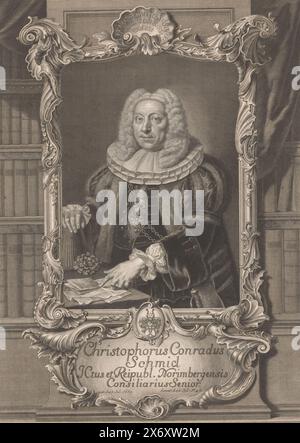 Portrait de Christoph Conrad Schmid, estampe, imprimeur : Johann Wilhelm Windter, (mentionné sur l'objet), après peinture par : Gabriel Müller, (mentionné sur l'objet), Neurenberg, 1748, papier, gravure, gravure, hauteur, 450 mm × largeur, 320 mm Banque D'Images