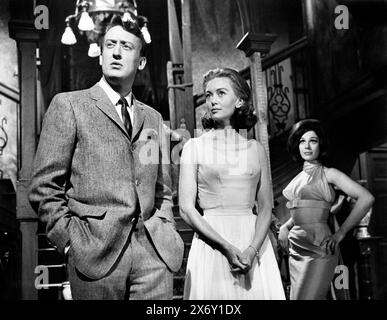 Tom Poston, Janette Scott, Fenella Fielding, sur le plateau du film, 'The Old Dark House', Columbia Pictures, 1963 Banque D'Images