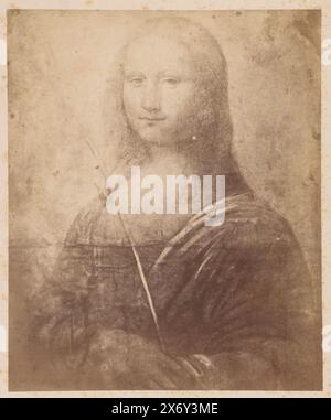 Reproduction photographique d'un dessin représentant la Joconde d'après Léonard de Vinci, L. da Vinci, dessin de mon Lisa (titre sur l'objet), photographie, Pompeo Pozzi, (attribué à), après dessin de : anonyme, après peinture de : Léonard de Vinci, 1851 - 1880, carton, impression à l'albumen, hauteur, 245 mm × largeur, 202 mm, hauteur, 478 mm × largeur, 324 mm Banque D'Images