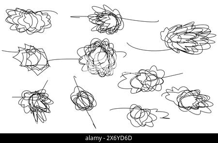 Dessinant à la main des lignes chaotiques aléatoires de gribouillage enchevêtrées. Illustration de Vecteur