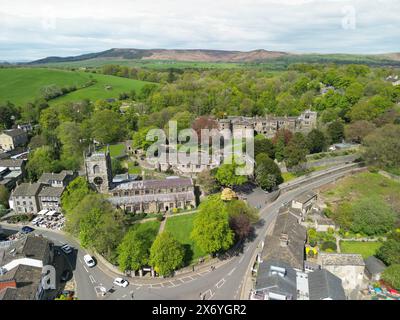 Vue aérienne sur la ville de Skipton et le château du château Banque D'Images