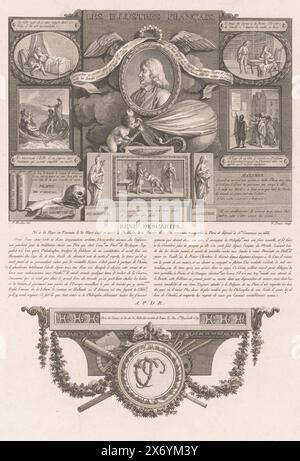 Portrait allégorique de René Descartes, portraits de personnages historiques français (titre de la série), les illustres français, ou tableaux historiques des grands hommes de la France (titre de la série), estampe, imprimeur : Nicolas Ponce, (mentionné sur l'objet), après dessin de : Clément Pierre Marillier, (mentionné sur l'objet), éditeur : Nicolas Ponce, (mentionné sur l'objet), éditeur : Paris, France, 1790 - 1816, papier, gravure, gravure, hauteur, 335 mm × largeur, 225 mm Banque D'Images