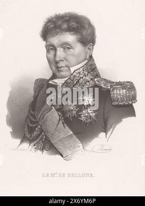 Portrait de Claude-Victor Perrin, le mal. La Bellune (titre sur l'objet), estampe, imprimeur : Nicolas Maurin, (mentionné sur l'objet), imprimeur : veuve Delpech (Naudet), (mentionné sur l'objet), Paris, 1825 - 1842, papier, hauteur, 498 mm × largeur, 327 mm Banque D'Images