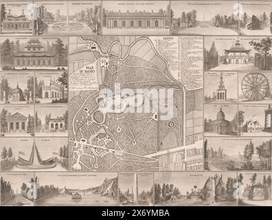 Conception de jardin avec vingt-deux vues de maisons de jardin et cascades de style anglais et chinois, Plan du Bagno (titre sur l'objet), estampe, imprimeur : Gotthelf Wilhelm Weise, (mentionné sur l'objet), fabricant : F. de Schatzmann, (mentionné sur l'objet), 1793, papier, gravure, hauteur, 509 mm × largeur, 657 mm Banque D'Images