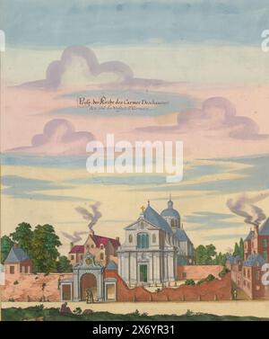 Vue de l'église Saint-Joseph-des-Carmes à Paris, Prosp. Der Kirche des Carmes Deschausses am end der Vorstatt obtenu Germain (titre sur objet), vue de l'église Saint-Joseph-des-Carmes à Paris. L'impression fait partie d'un album., imprimeur, imprimeur : Matthäus Merian (II), après conception par : Matthäus Merian (II), Anna Beeck, imprimeur : Francfort-sur-le-main, après conception par : Paris, la Haye, 1655, papier, gravure, gravure, hauteur, 331 mm × largeur, 280 mm, hauteur, 534 mm × largeur, 330 mm Banque D'Images
