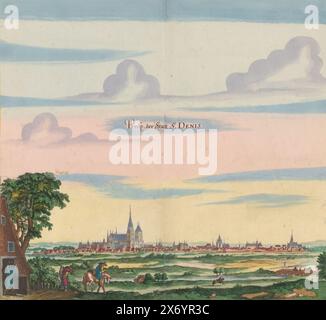 Vue sur la ville de Saint-Denis, Prosp. De Statt. Denis (titre sur objet), vue de la ville de Saint-Denis près de Paris. Au milieu la basilique Saint-Denis. Print fait partie d'un album., print, graveur : Matthäus Merian (II), après conception par : Matthäus Merian (II), (éventuellement), Anna Beeck, graveur : Francfort-sur-le-main, la Haye, 1655, papier, gravure, gravure, hauteur, 307 mm × largeur, 320 mm, hauteur, 536 mm × largeur, 660 mm Banque D'Images