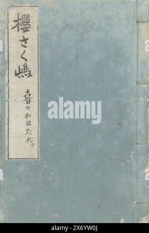 Spring Cares, Haru no kawatare (titre sur l'objet), Island of the Blooming Cherry Blossoms (titre de la série), Sakura saku shima (titre de la série sur l'objet), un volume (complet) ; couverture bleu clair avec bande de titre blanche en haut à gauche ; couverture avec motif de bobines et fil coloré ; 28 pages : page de titre; autres feuilles, textes et images de personnes dans le paysage ; avant-dernière page, colophon ; dernière page, liste des livres de la même série., livre, imprimeur : Takehisa Yumeji, (mentionné sur l'objet), Takehisa Yumeji, (mentionné sur l'objet), éditeur : Kawamoto Kamenosuke, (mentionné sur l'objet), Tokyo, fév- Banque D'Images