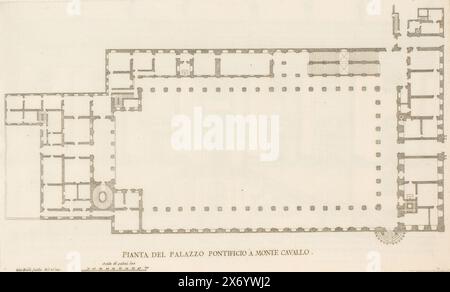 Carte de Palazzo del Quirinale, Pianta del Palazzo Pontificia a Monte Cavallo (titre sur l'objet), palais romains (titre de la série), Palazzi di Roma (titre de la série), Palazzi di Roma dei più celei architett (...) (titre de la série), Print fait partie d'un album., print, print Maker: Giovanni Battista Falda, (mentionné sur l'objet), après dessin par : Giovanni Battista Falda, (mentionné sur l'objet), éditeur : Giovanni Giacomo de'Rossi, imprimeur : Italie, après dessin par : Italie, éditeur : Rome, Rome, Italie, dans ou après 1655, papier, gravure, hauteur, 254 mm × largeur, 420 mm Banque D'Images