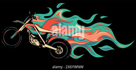 Motocross Mid Air Flames illustration vectorielle sur fond noir Illustration de Vecteur